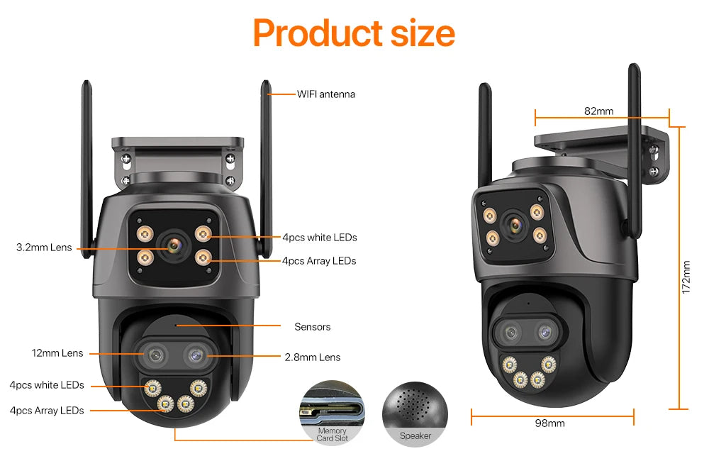 6K 9MP WiFi Outdoor PTZ Security Camera – 8x Zoom & Dual Screen