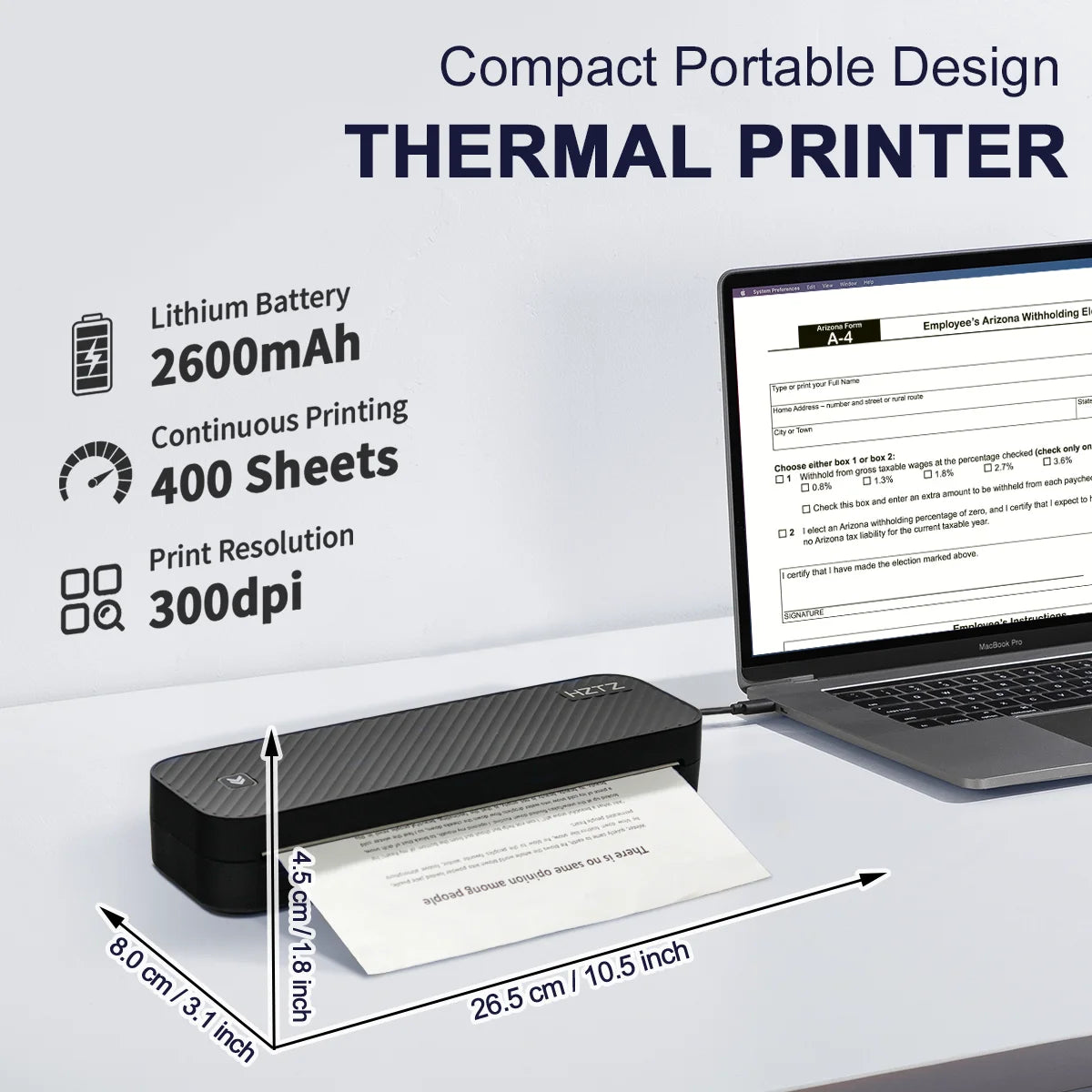 Portable A4 Thermal Printer – Inkless Bluetooth Printing for PDF, Word & Excel Documents