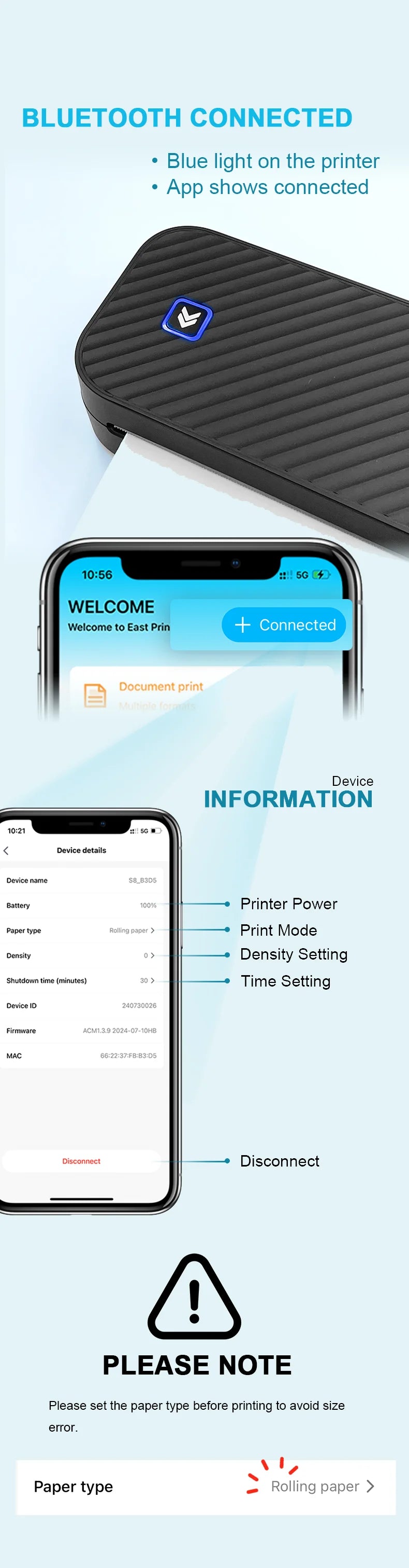 Portable A4 Thermal Printer – Inkless Bluetooth Printing for PDF, Word & Excel Documents