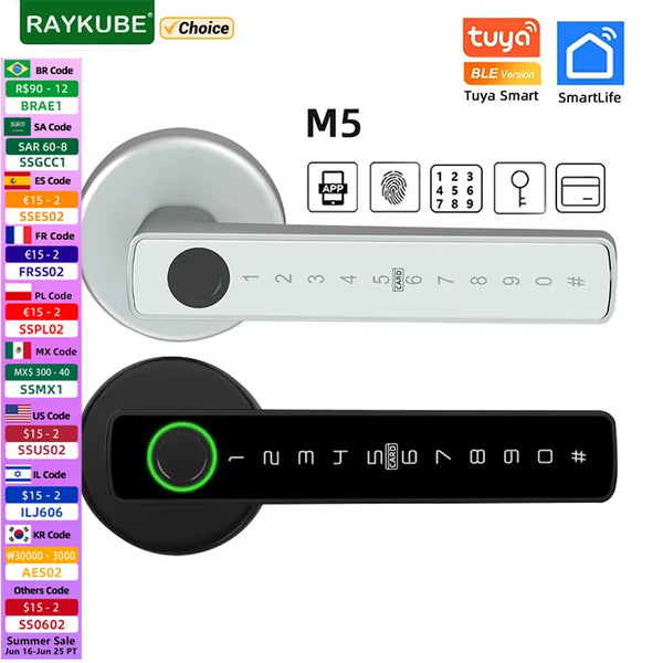 RAYKUBE M5 Smart Fingerprint Door Lock – Tuya App, Keypad, IC Card Access