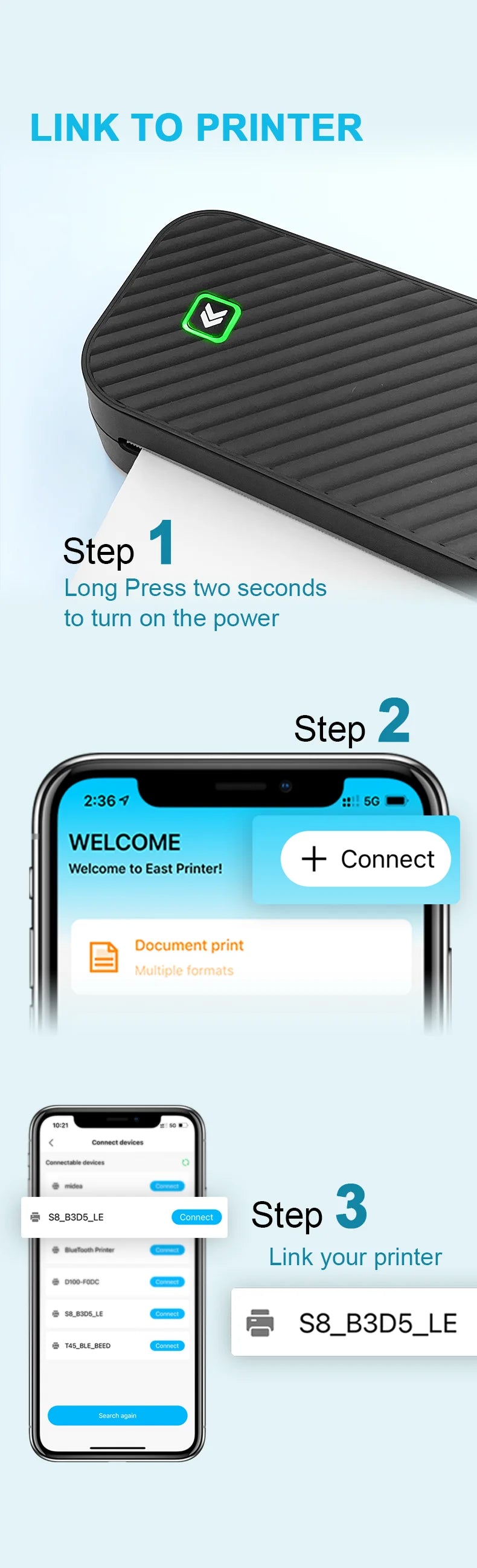 Portable A4 Thermal Printer – Inkless Bluetooth Printing for PDF, Word & Excel Documents