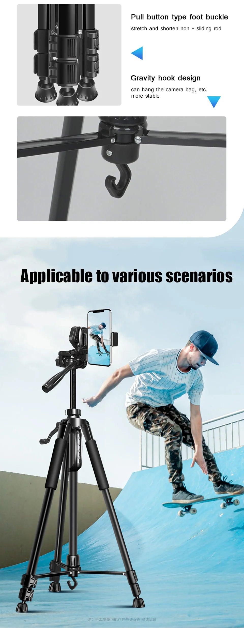 55" / 140cm Aluminum Phone & Camera Travel Tripod – Lightweight Stand with Quick Release Plate & Pan Head for Canon, Nikon, DSLR, SLR & Smartphones