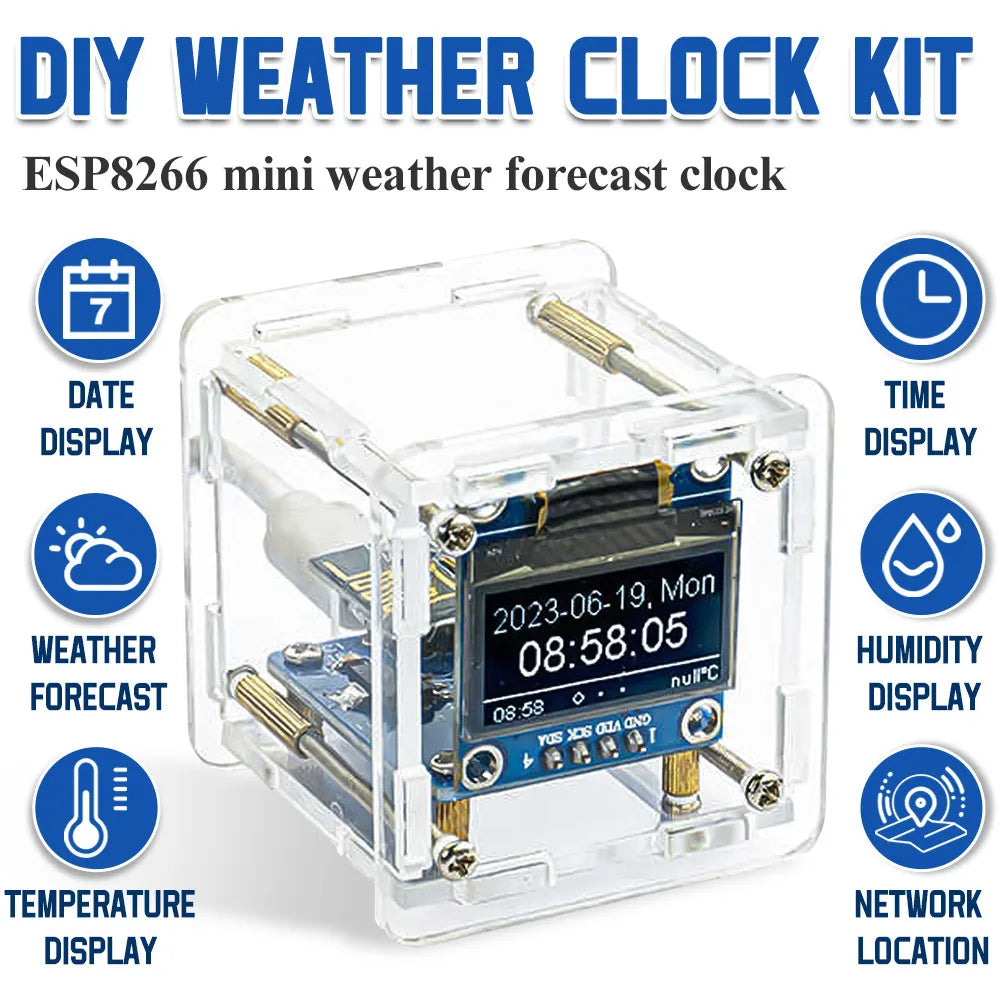 ESP8266 Mini WiFi Weather Clock – DIY Soldering Kit with Digital Display