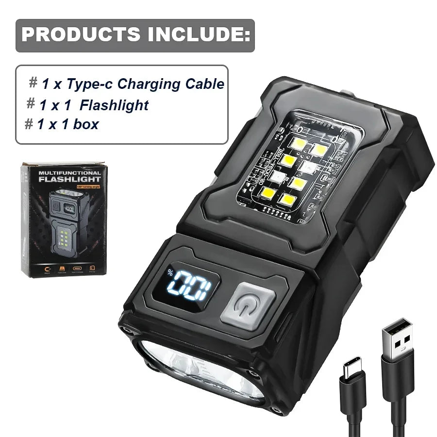 Mini USB Rechargeable LED Flashlight – Magnetic Base & COB Emergency Light