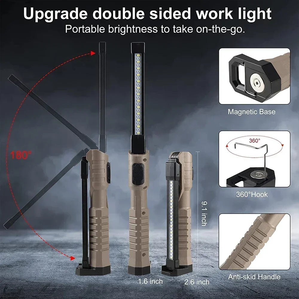 1000LM USB Rechargeable COB Work Light – Handheld Flashlight with Power Indicator