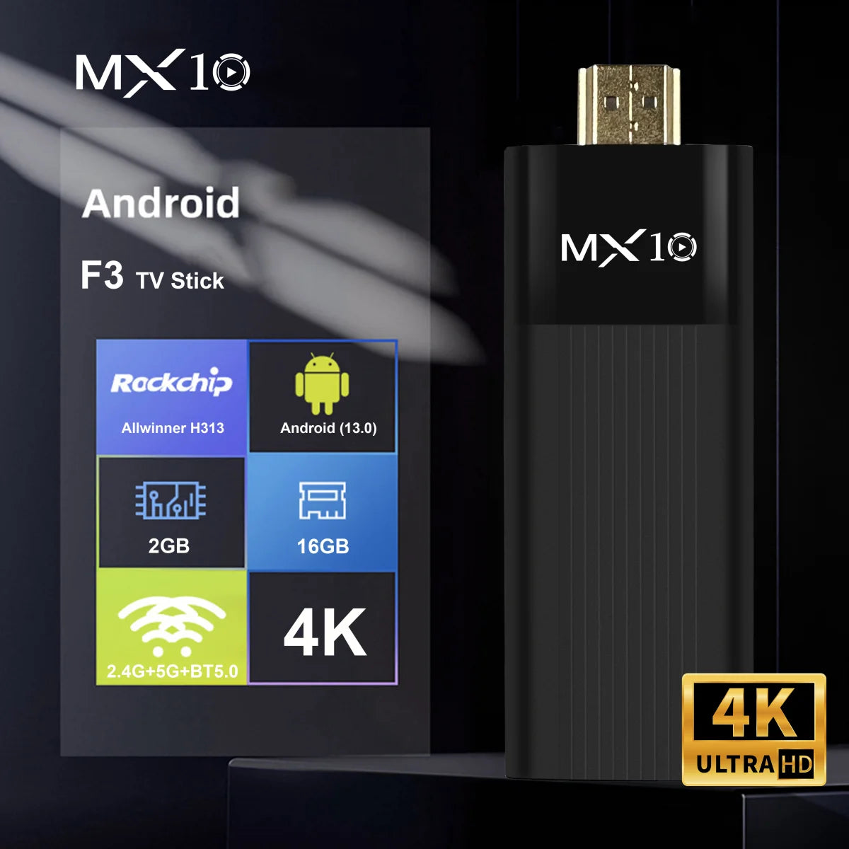 MX10-F3 Android 11 TV Stick – 4K Streaming Device with 2GB RAM, 16GB Storage, Dual-Band WiFi