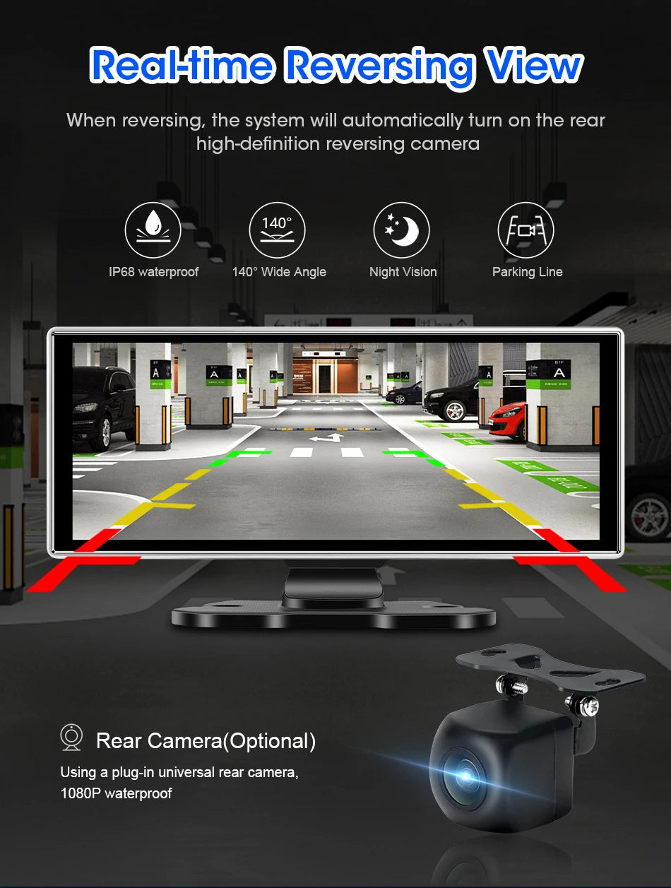 10/11.26" 4K Dash Cam with Wireless CarPlay, Android Auto & GPS