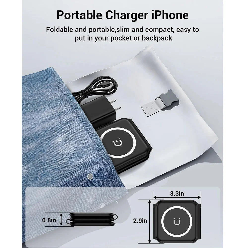 3-in-1 Foldable Magnetic Wireless Charger Stand – Fast Charging Dock for iPhone & Apple Watch