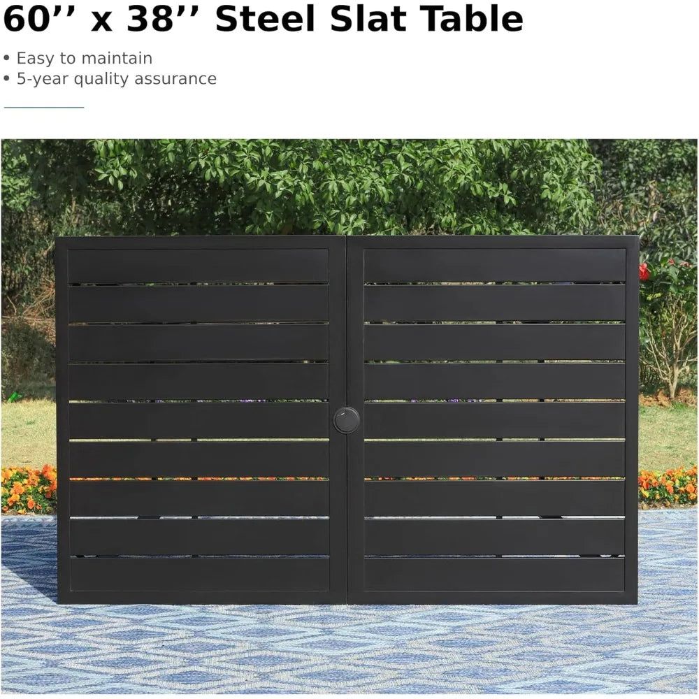 6-Person Outdoor Metal Patio Dining Table – Black