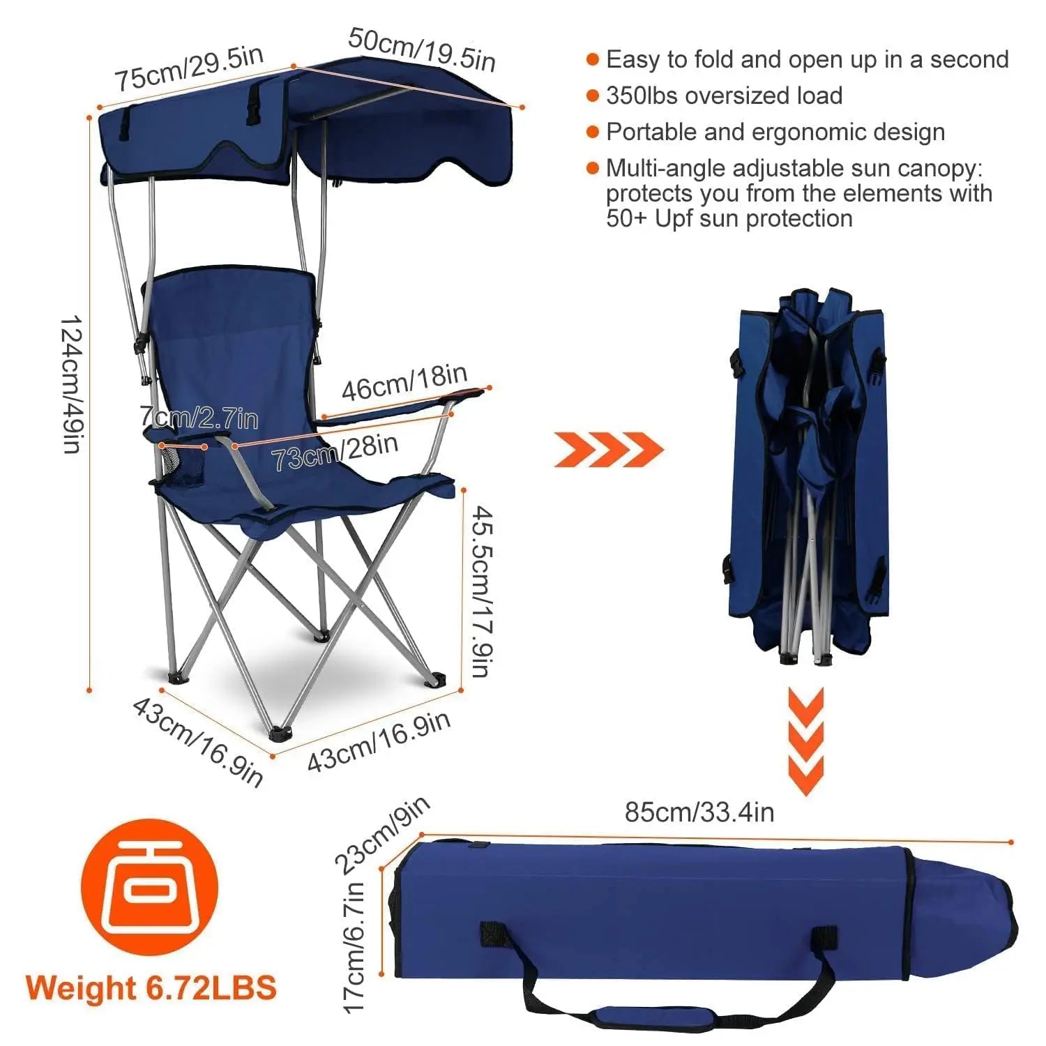 Camping Chair with Canopy and Cup Holder