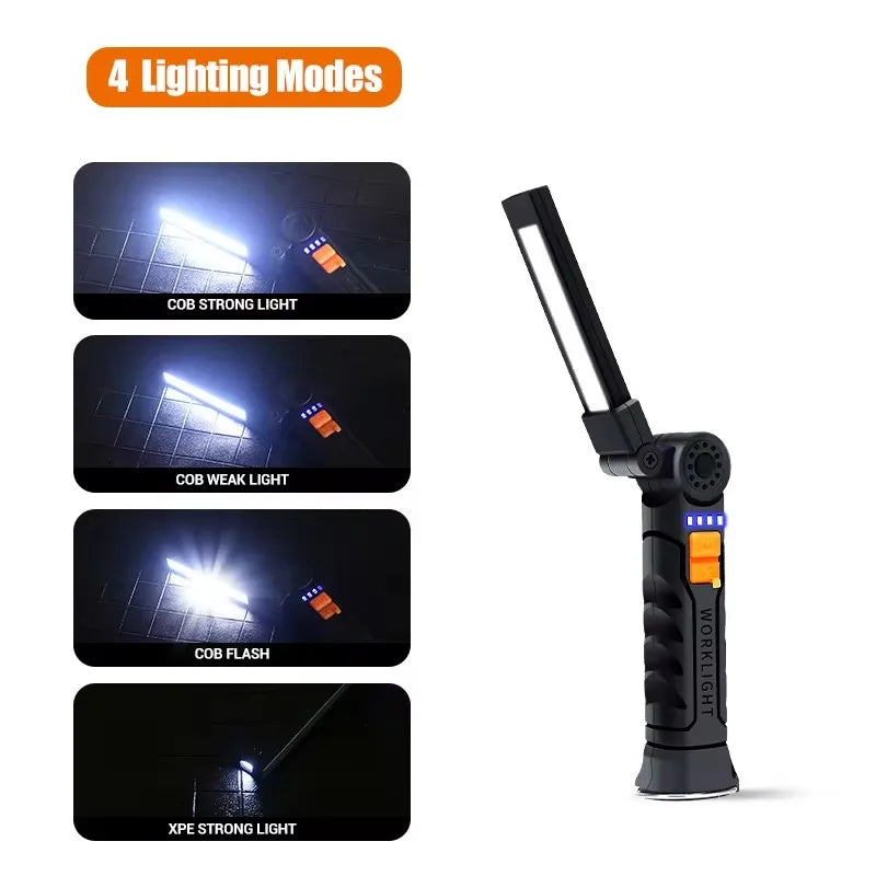 1000LM USB Rechargeable COB Work Light – Handheld Flashlight with Power Indicator