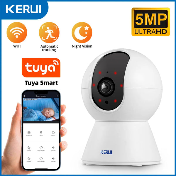KERUI 5MP Tuya Mini WiFi IP Camera – Indoor Wireless CCTV with Auto Tracking