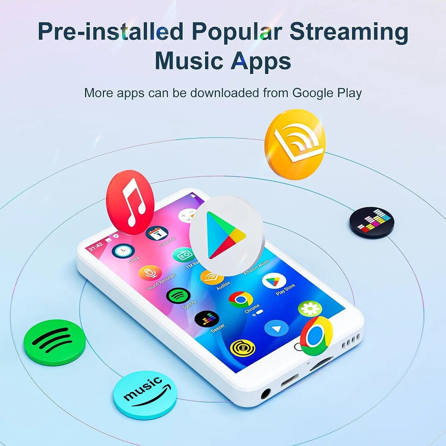 MECHEN MP3 Player – Android 9.0 with Bluetooth, WiFi & Streaming App Support (512GB Max)