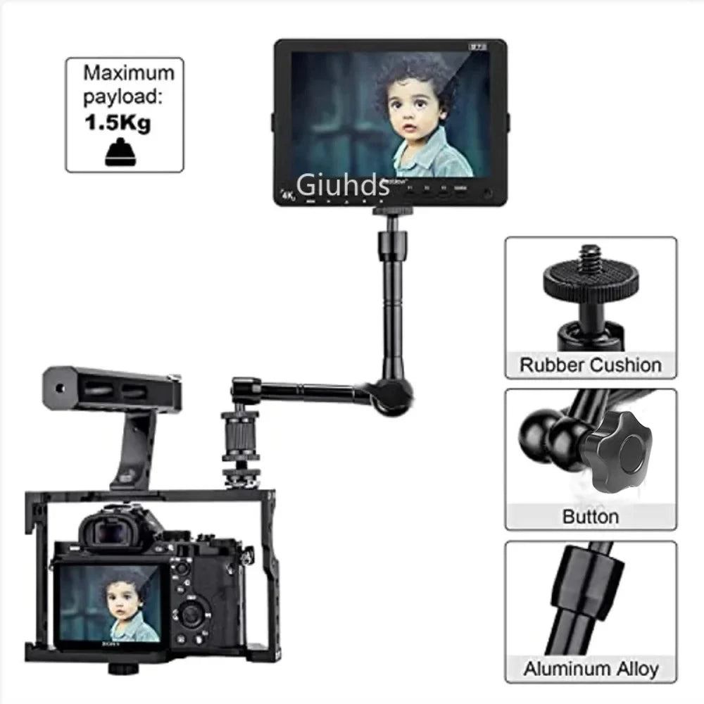 7" or 11" Articulating Magic Arm with Super Clamp – Adjustable Mount for DSLR Camera Rig, LCD Monitor, LED Video Light, and Camera Accessories