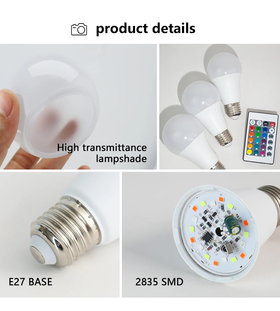 220V E27 RGB LED Bulb – Smart Colorful Spotlight with IR Remote