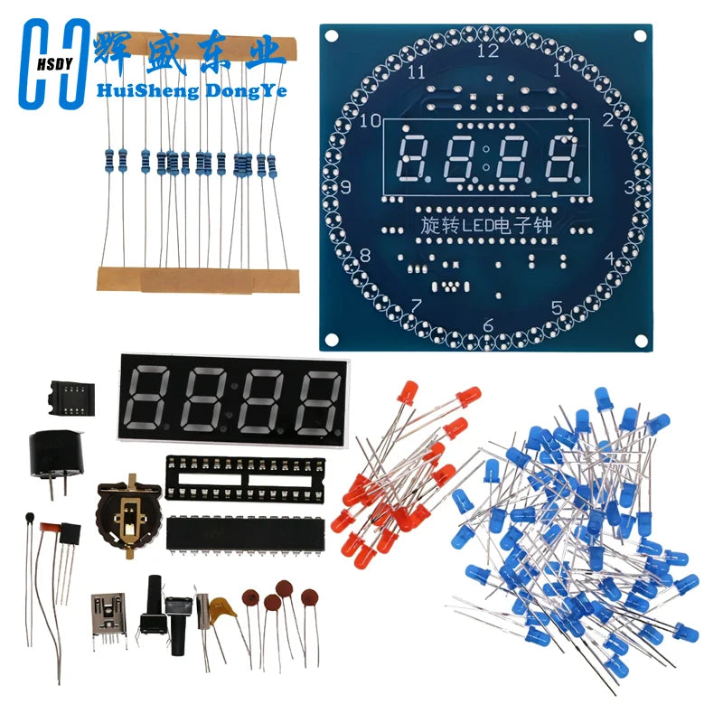 Rotating LED Display Clock DIY Kit – Temperature, Light Control & DS1302 Time Module