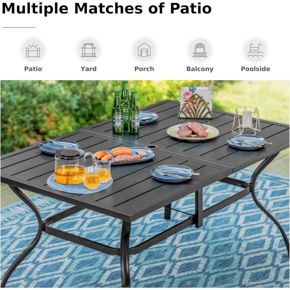 6-Person Outdoor Metal Patio Dining Table – Black