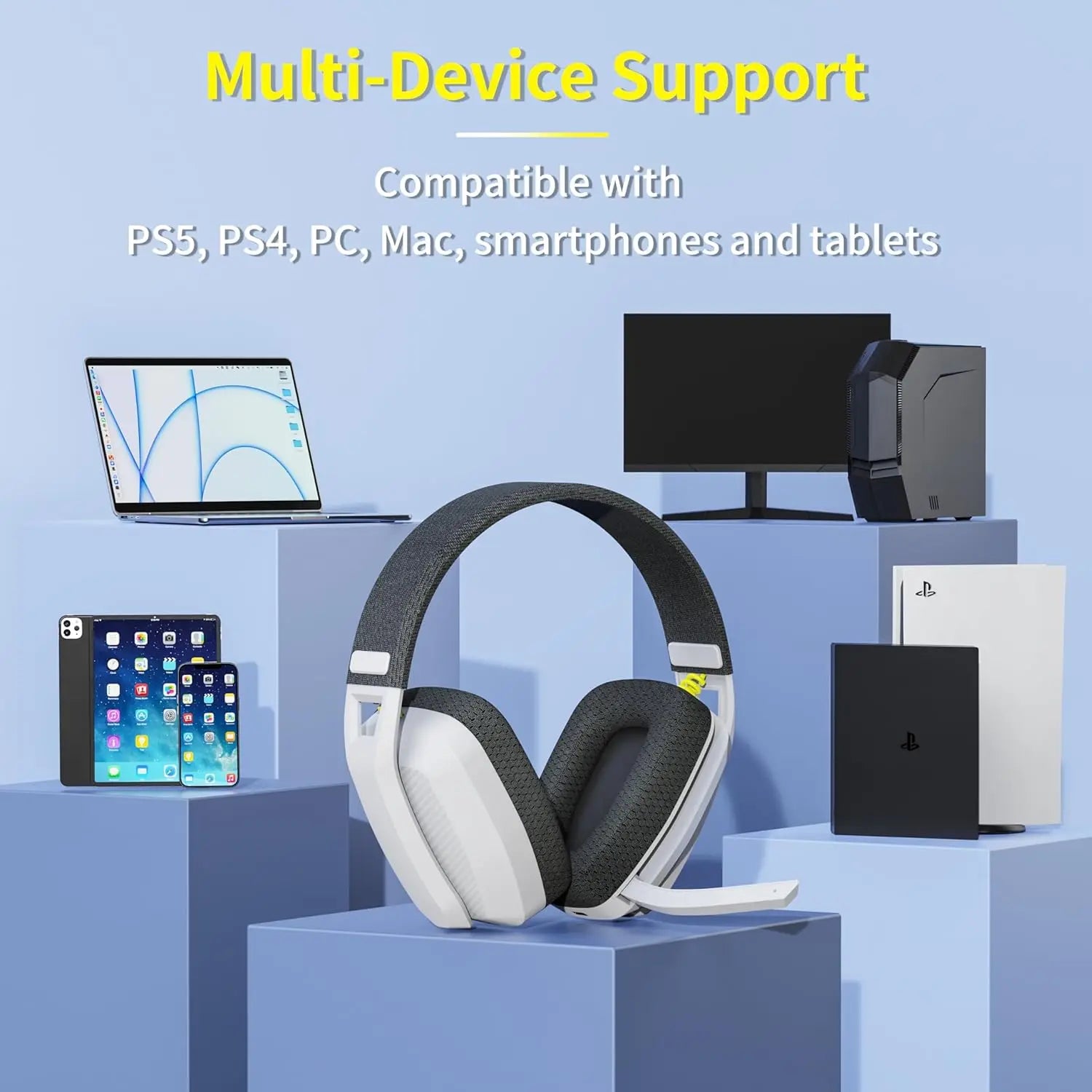 BINNUNE BW06 Wireless Gaming Headset – 2.4GHz & Bluetooth with Mic for PS5, PS4, PC & Mac