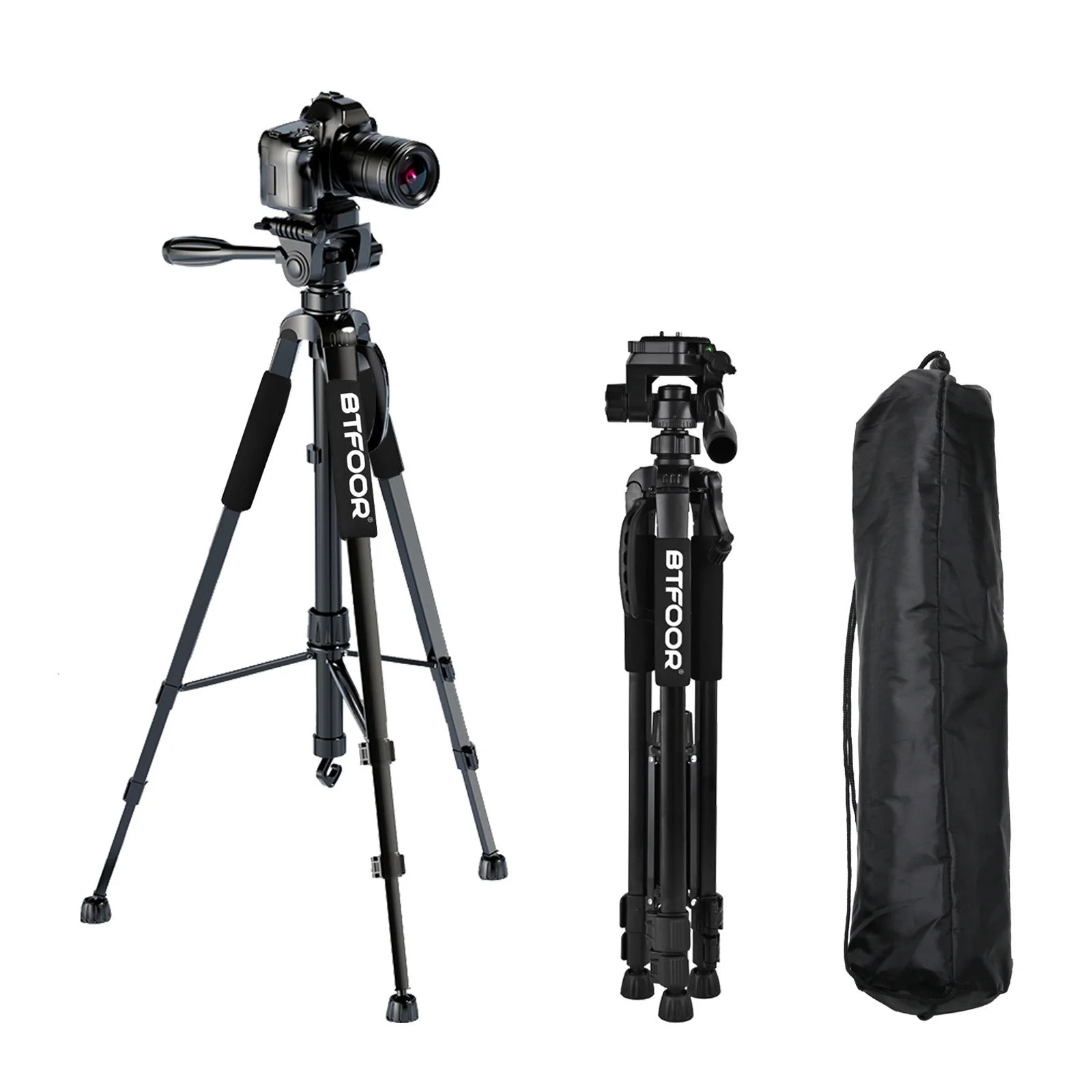55" / 140cm Aluminum Phone & Camera Travel Tripod – Lightweight Stand with Quick Release Plate & Pan Head for Canon, Nikon, DSLR, SLR & Smartphones