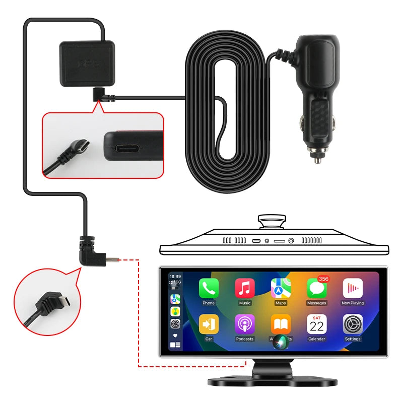 10/11.26" 4K Dash Cam with Wireless CarPlay, Android Auto & GPS