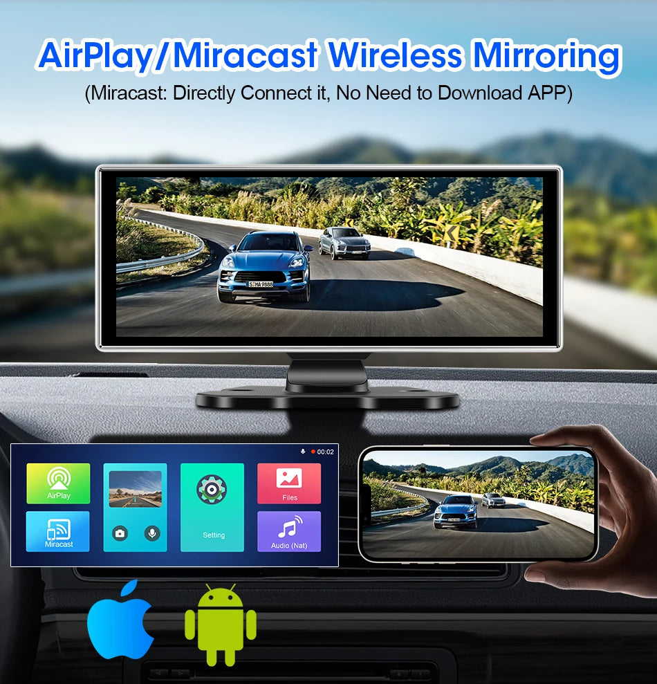 10/11.26" 4K Dash Cam with Wireless CarPlay, Android Auto & GPS
