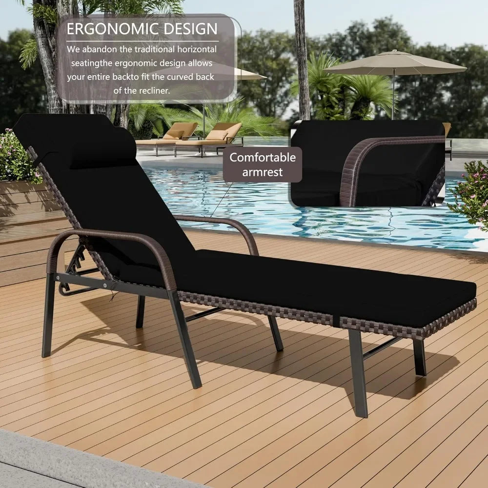 3-Piece Outdoor Patio Chaise Lounge Set with Table