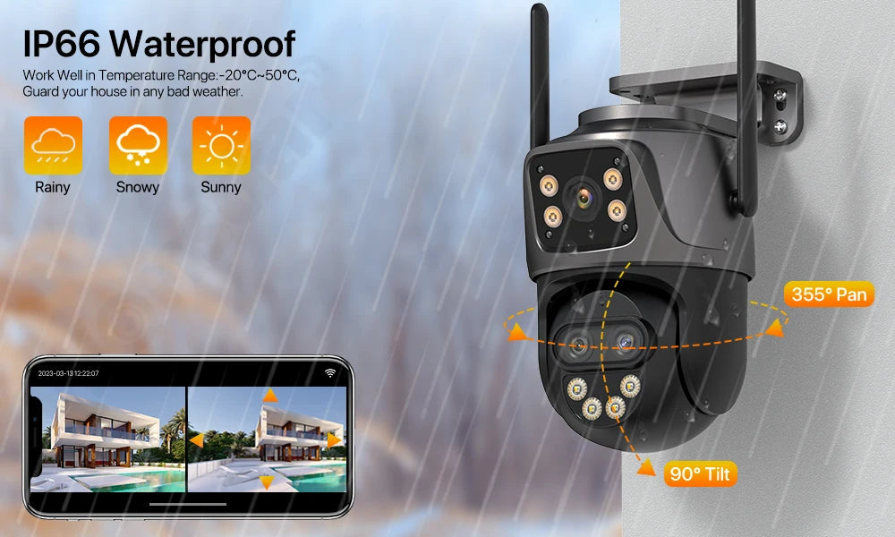 6K 9MP WiFi Outdoor PTZ Security Camera – 8x Zoom & Dual Screen