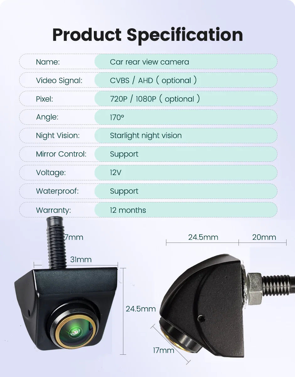 1080P HD Wide-Angle Car Rear View Camera