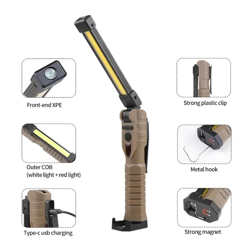 1000LM USB Rechargeable COB Work Light – Handheld Flashlight with Power Indicator