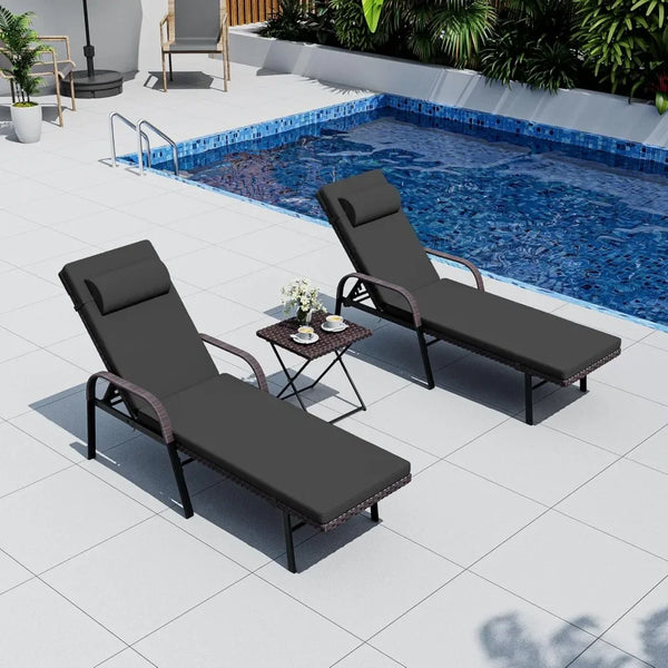 3-Piece Outdoor Patio Chaise Lounge Set with Table