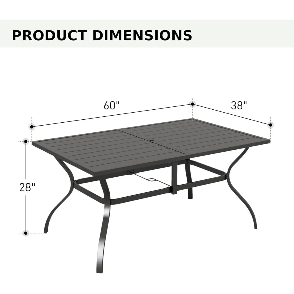 6-Person Outdoor Metal Patio Dining Table – Black