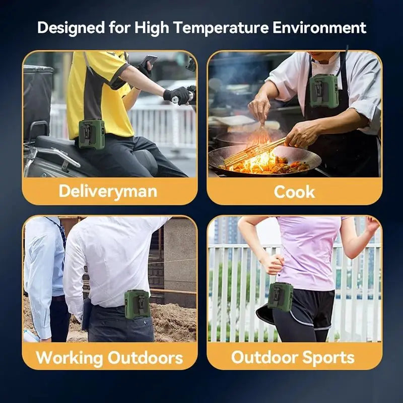 Portable Waist Clip Fan with USB Rechargeable Power Bank and LED Light