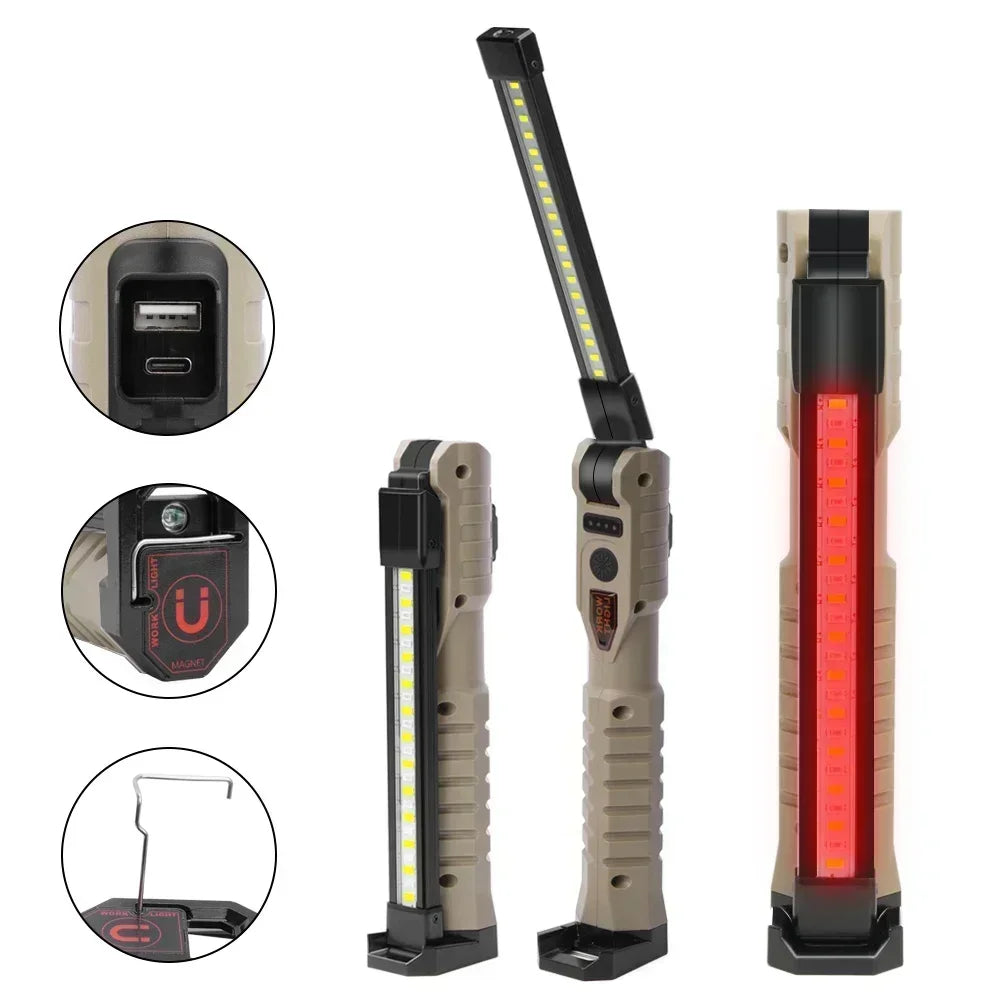 1000LM USB Rechargeable COB Work Light – Handheld Flashlight with Power Indicator