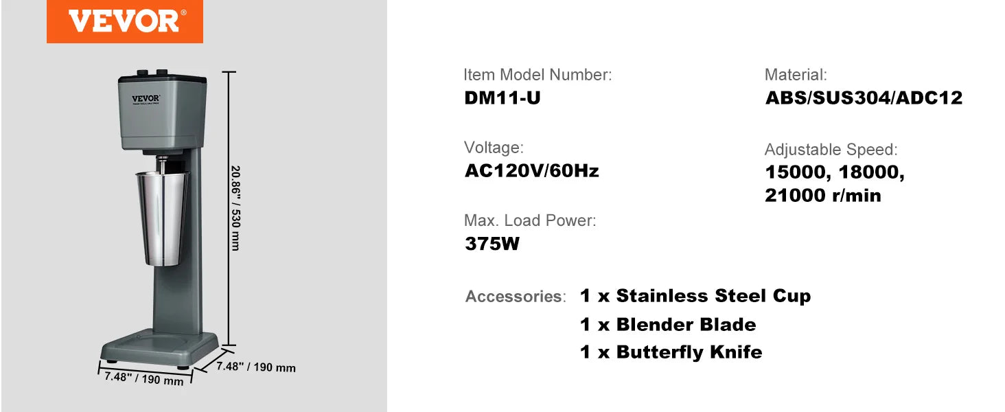 VEVOR 3-Speed Double Head Milkshake Maker