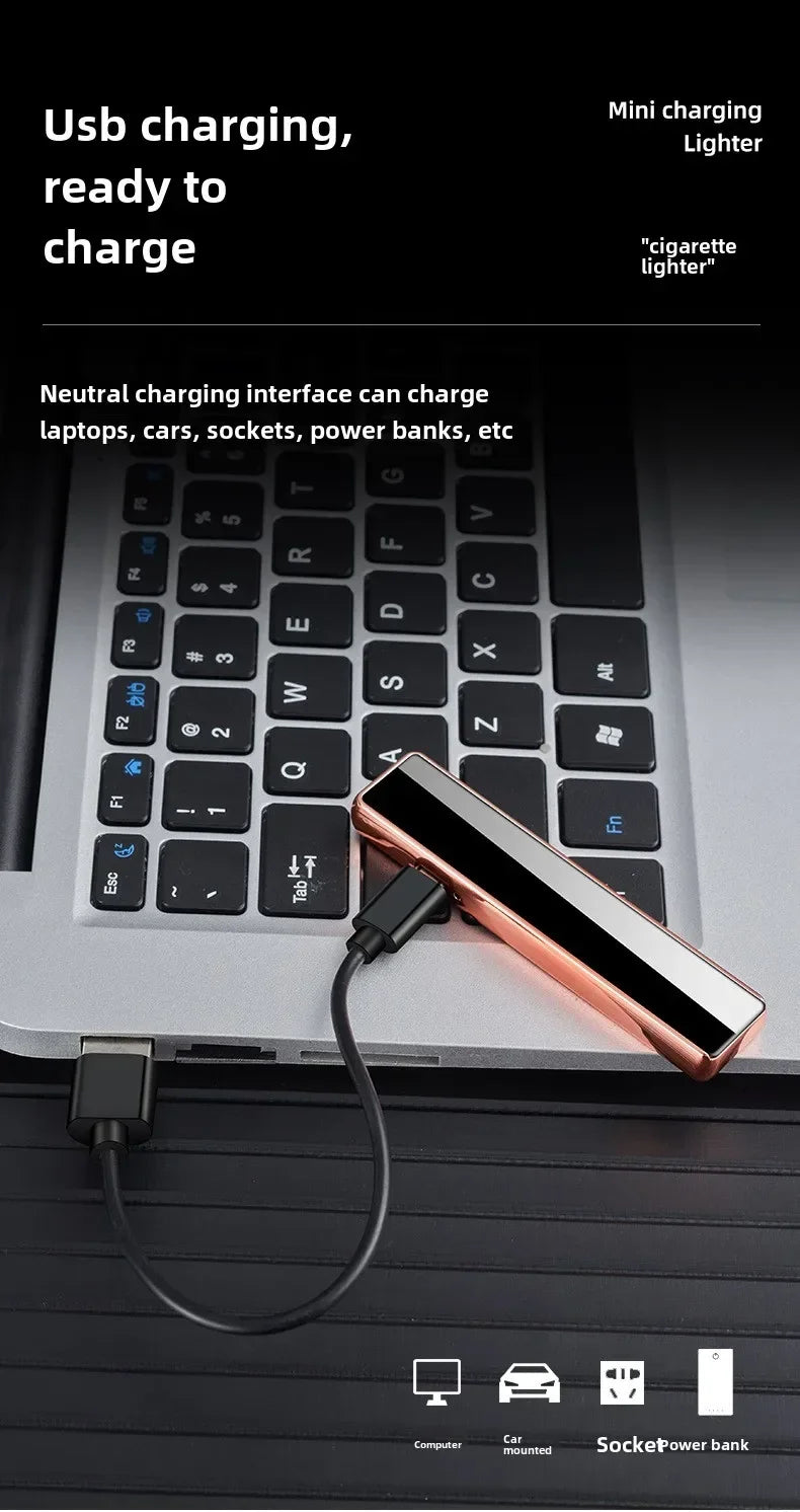 Mini USB Tungsten Lighter – Windproof Ultra-Thin Pull-Down Ignition for Men