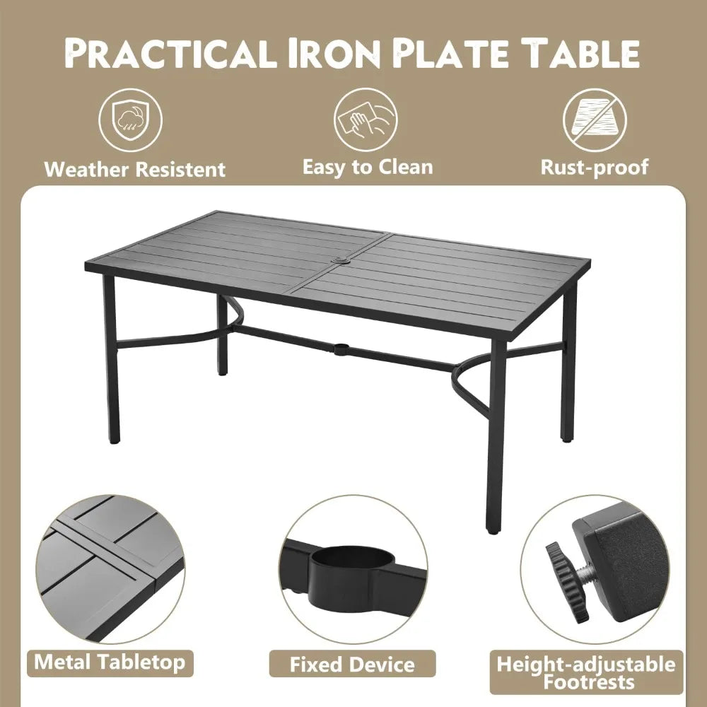 67" x 38" Outdoor Metal Dining Table for 6 – Black