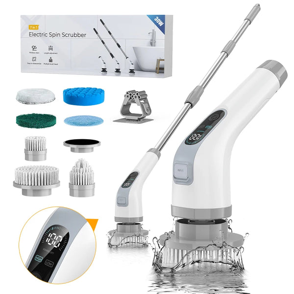 Cordless Electric Spin Scrubber – Handheld Cleaning Brush with 7 Heads for Bathroom & Kitchen
