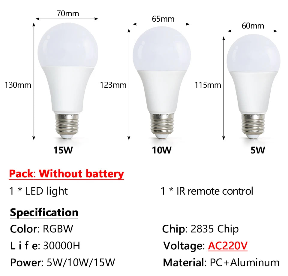 220V E27 RGB LED Bulb – Smart Colorful Spotlight with IR Remote