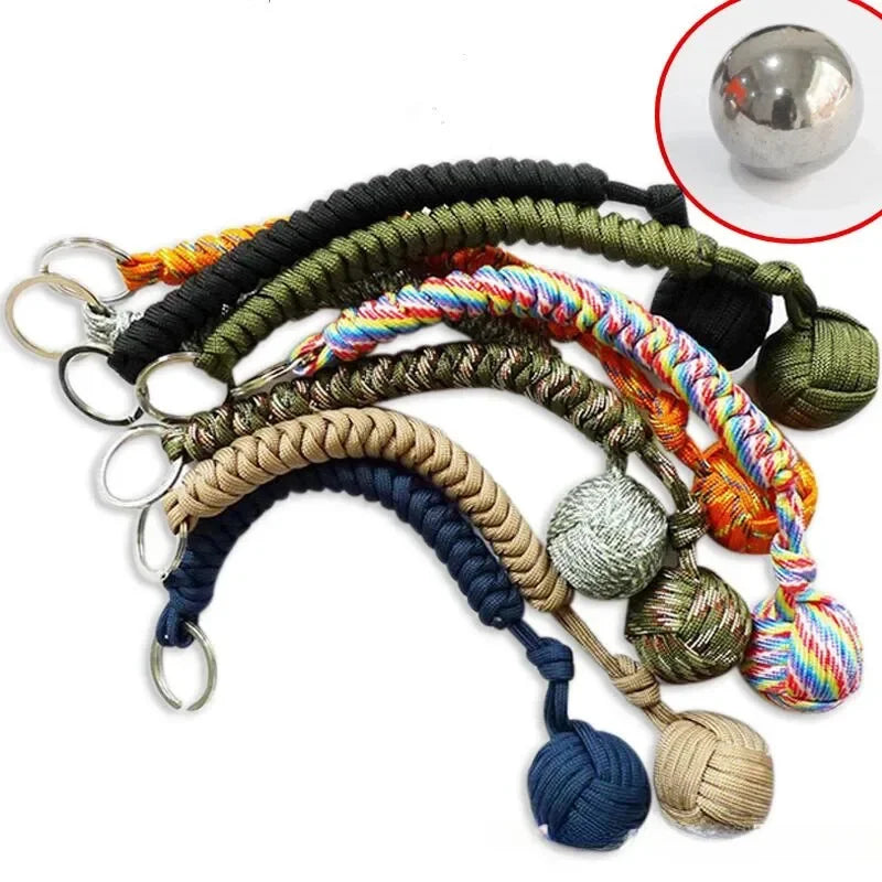Monkey Fist Steel Ball Keychain – Self-Defense Lanyard & Survival Tool