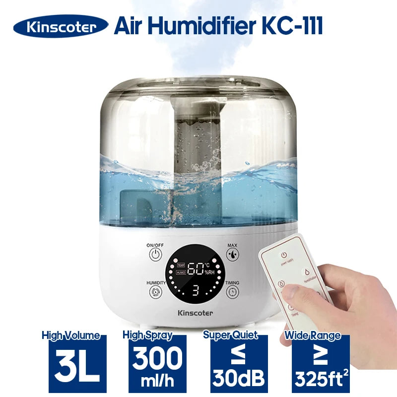 KINSCOTER 3L Large-Capacity Air Humidifier with Remote & Timer