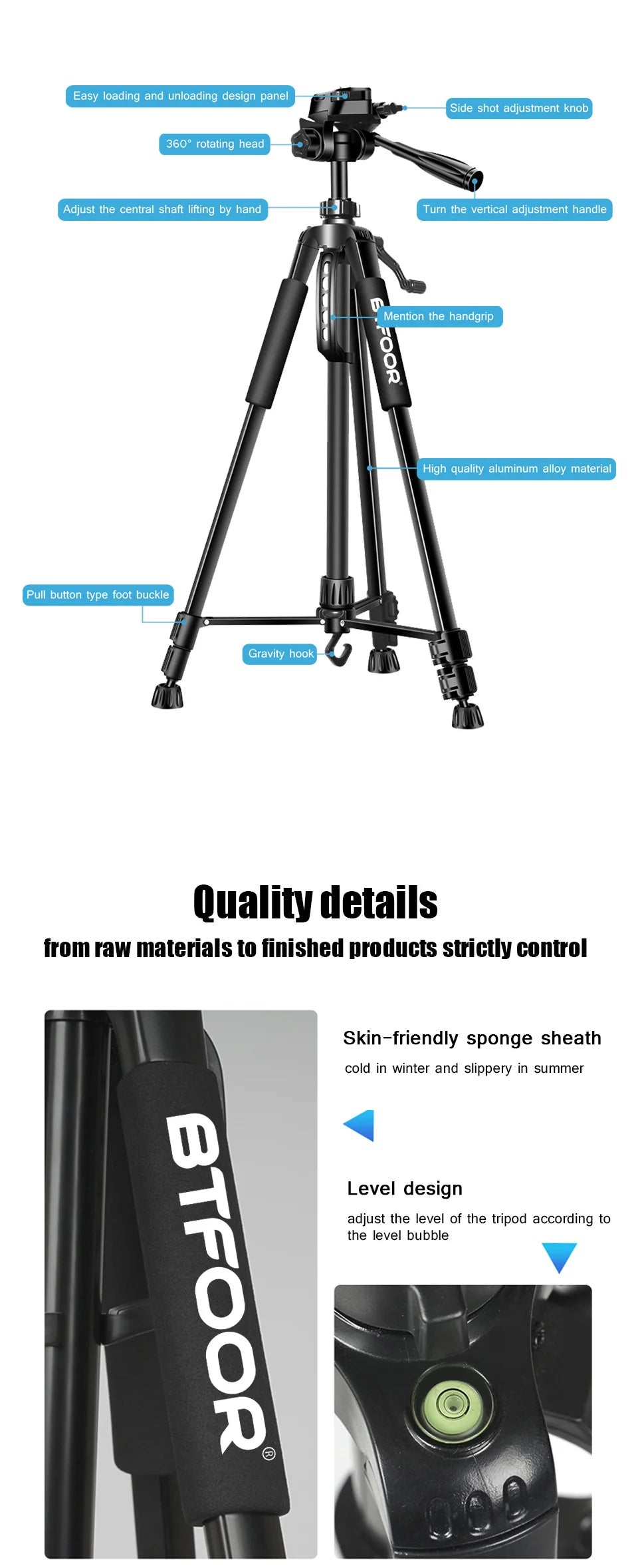 55" / 140cm Aluminum Phone & Camera Travel Tripod – Lightweight Stand with Quick Release Plate & Pan Head for Canon, Nikon, DSLR, SLR & Smartphones