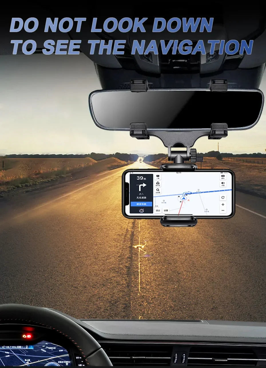 Rearview Mirror Phone Mount – 360° Adjustable Car Holder