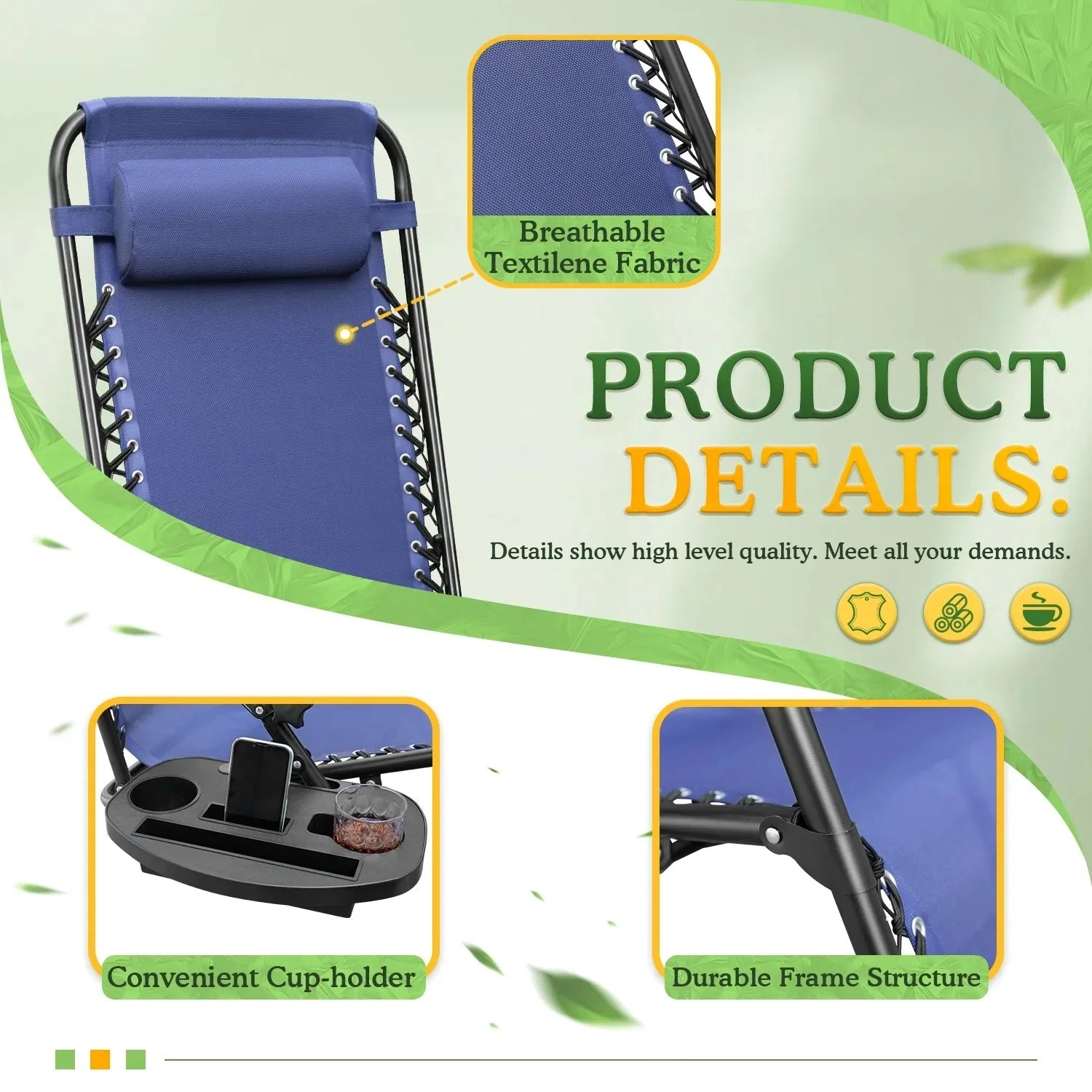 2-Pack Gravity Reclining Lounge Chairs with Adjustable Pillow