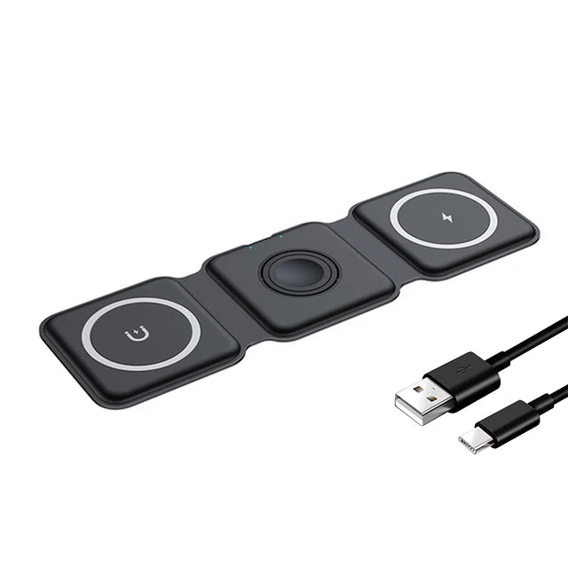 3-in-1 Foldable Magnetic Wireless Charger Stand – Fast Charging Dock for iPhone & Apple Watch