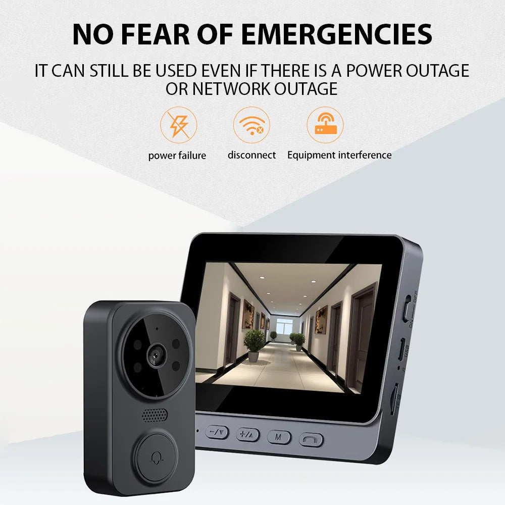 Wireless Video Doorbell – 4.3" HD Screen with Two-Way Talk & Night Vision