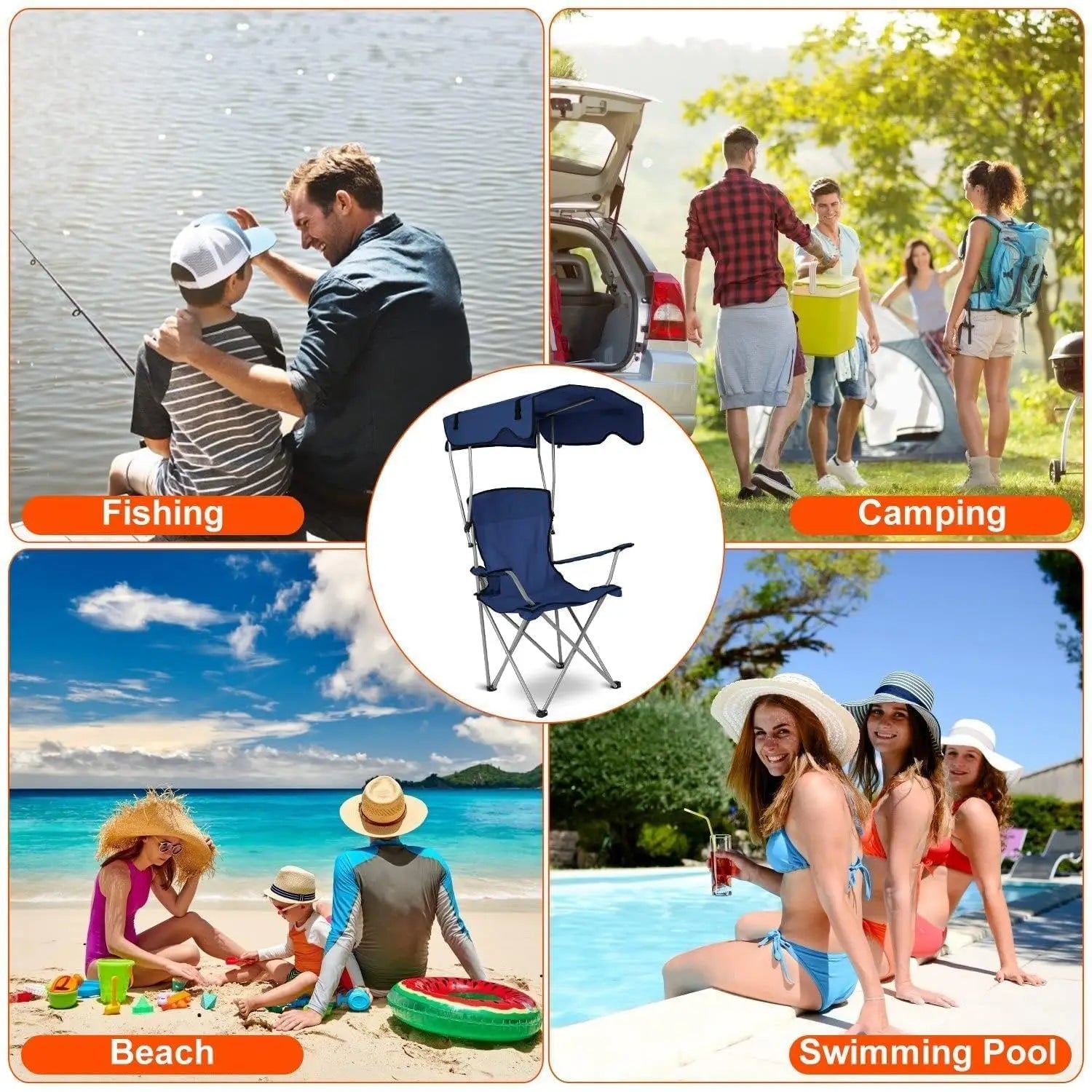 Camping Chair with Canopy and Cup Holder