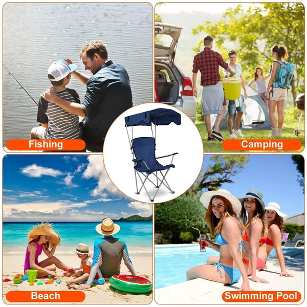 Camping Chair with Canopy and Cup Holder