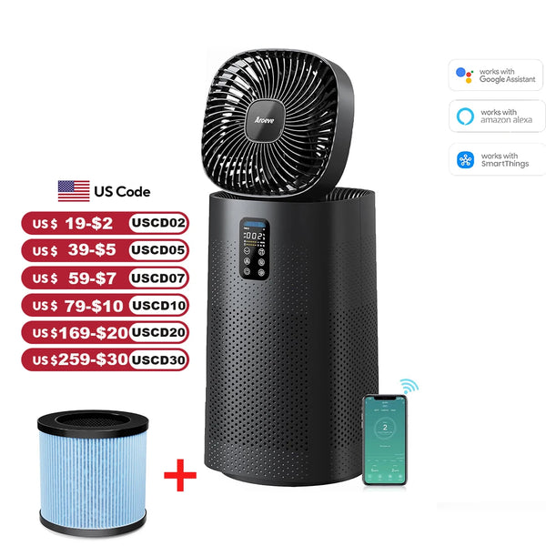 Aroeve MK08W 2-in-1 Air Purifier & Fan – 1980 Sq.Ft Coverage, Smart App Control
