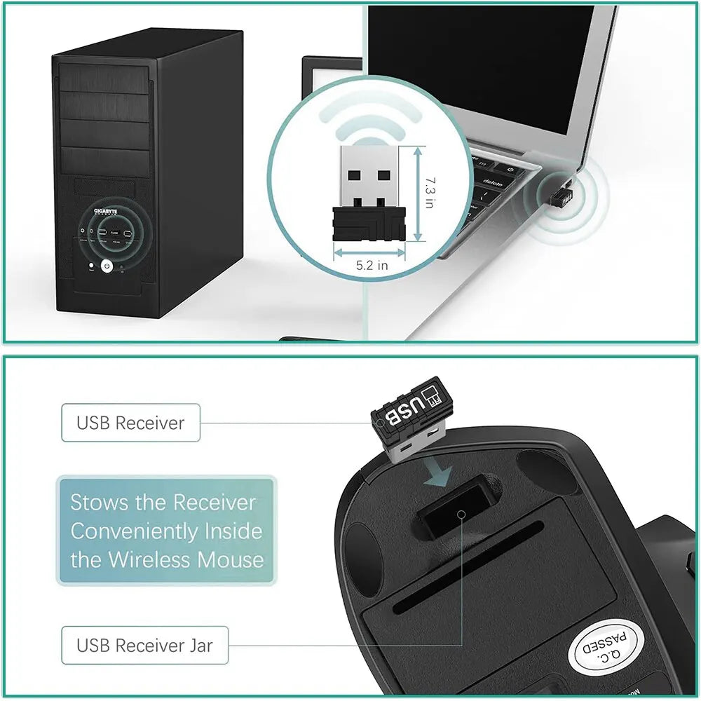 Ergonomic Vertical Wireless Mouse – 2.4GHz with 3 DPI Settings & 6 Buttons