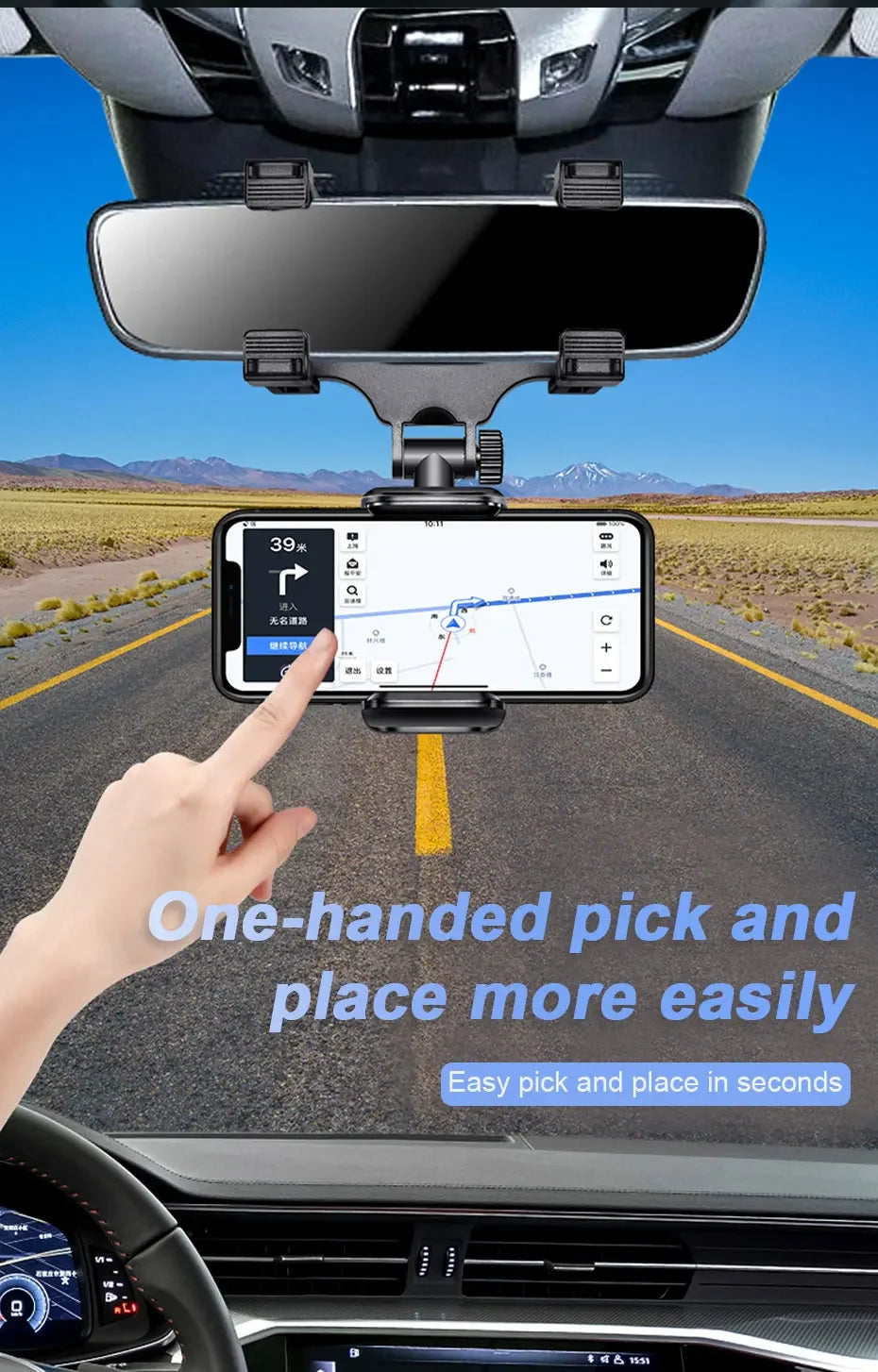 Rearview Mirror Phone Mount – 360° Adjustable Car Holder